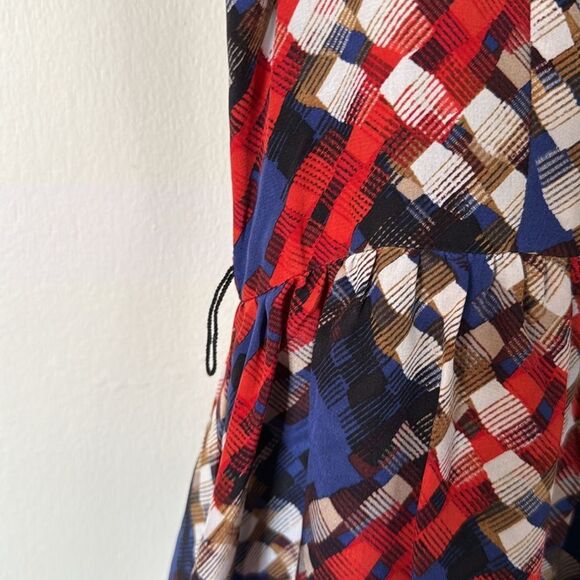 Trina Turk Silk Plaid Fit & Flare Dress Szโ 10 Multicolor Sleeveless Scoop Neck - Picture 6 of 9